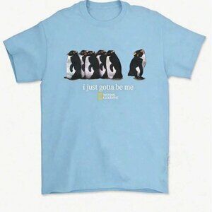 I Just Gotta Be Me National Geographic Penguin Print Shirt Light Blue